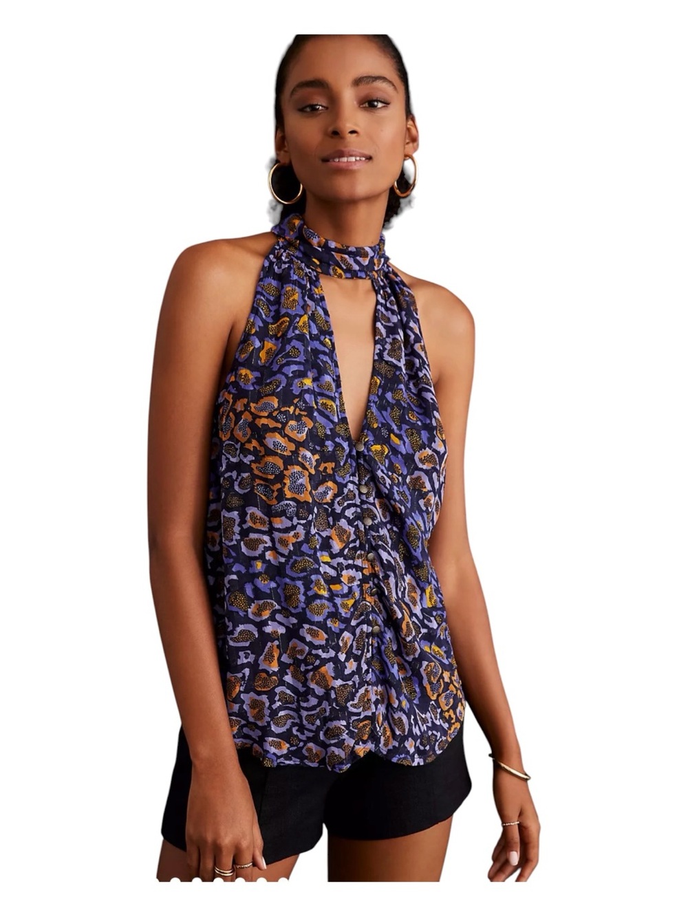 ANTHROPOLOGIE Sleeveless Halter Neck Animal Print Tank Top
